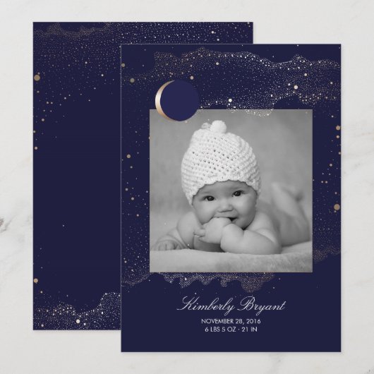 Sterrennacht Gold Stars Pasgeboren Baby Foto Geboo Aankondiging (Voorkant / Achterkant)
