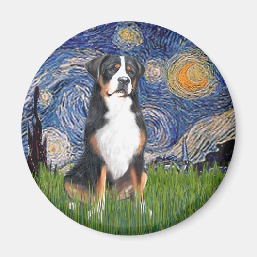 Sterrennacht-Greater Swiss Mountain Dog Magneet (Voorkant)