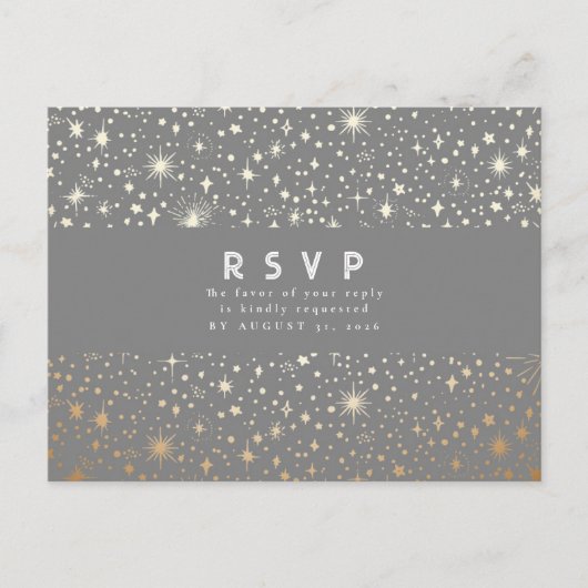 Sterrennacht grijs en goud bruiloft RSVP Briefkaart (Voorkant)