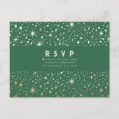 Sterrennacht Groene en Gouden Huwelijk RSVP Briefkaart (Voorkant)
