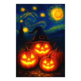 Sterrennacht Halloween Pumpkins Poster