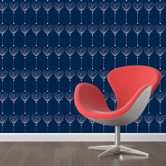 Sterrennacht Hearts: White Hearts op Navy Blue Behang
