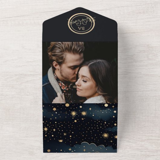 Sterrennacht Hemelse bruiloft All In One Uitnodiging (Buitenkant)