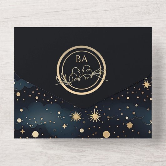 Sterrennacht Hemelse bruiloft All In One Uitnodiging (Achterkant)