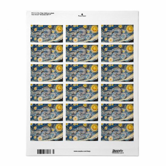 Sterrennacht herschilderen na Vincent Van Gogh Etiket (Full Sheet)