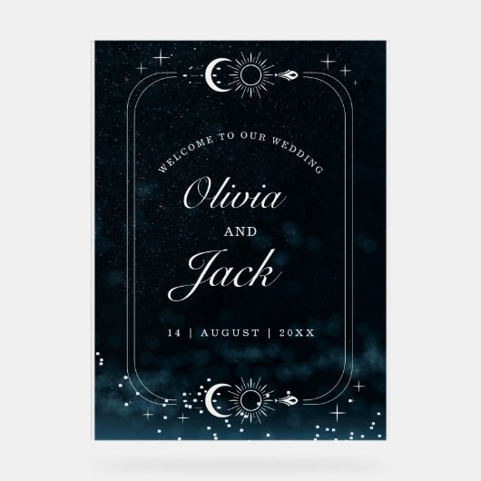 Sterrennacht Huwelijk Hemelse Uitnodiging, Galaxy Acryl Bord (Voorkant)