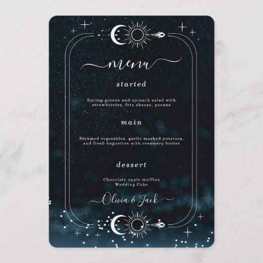 Sterrennacht Huwelijk Hemelse Uitnodiging, Galaxy Menu (Voorkant)