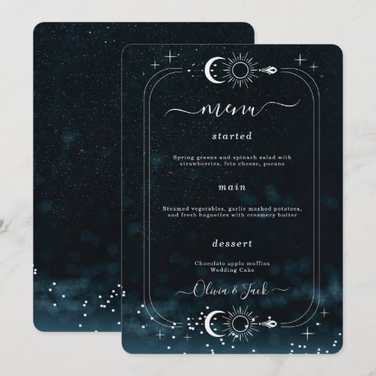 Sterrennacht Huwelijk Hemelse Uitnodiging, Galaxy Menu (Voorkant / Achterkant)