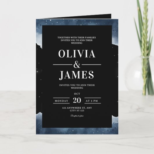 Sterrennacht huwelijksuitnodiging, hemelse bruilof (Voorkant)