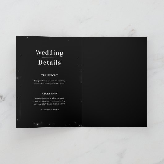 Sterrennacht huwelijksuitnodiging, hemelse bruilof (Binnen)