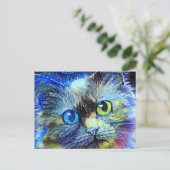 Sterrennacht Impressionist Tabby Cat Portrait Briefkaart (Staand voorkant)