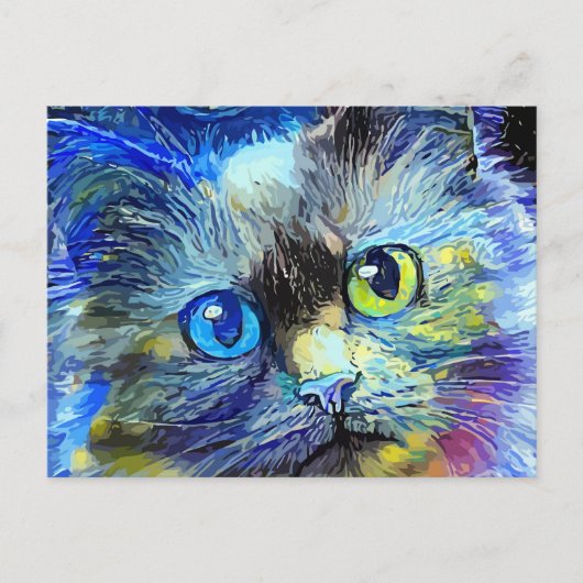 Sterrennacht Impressionist Tabby Cat Portrait Briefkaart (Voorkant)