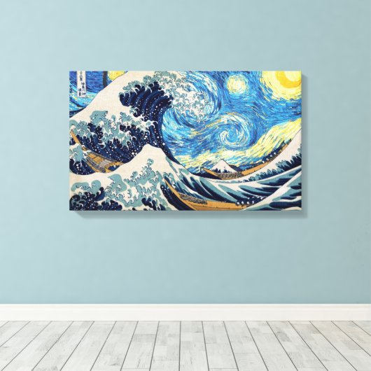 "Sterrennacht in Famous Waves" Canvasprint met b Canvas Afdruk (Insitu (Houten vloer))