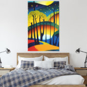 Sterrennacht in het Psychedelic Forest Canvas Afdruk (Insitu (Slaapkamer))