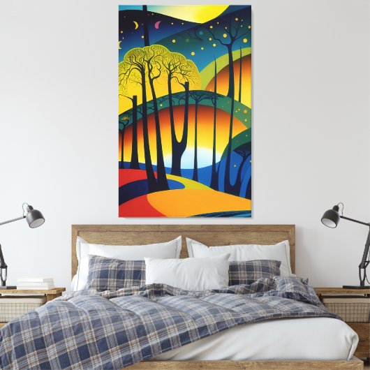 Sterrennacht in het Psychedelic Forest Canvas Afdruk (Insitu (Slaapkamer))