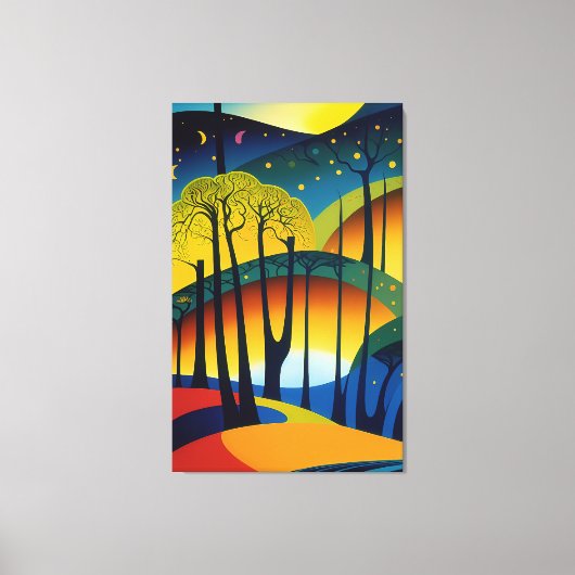 Sterrennacht in het Psychedelic Forest Canvas Afdruk (Voorkant)