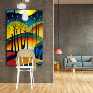 Sterrennacht in het Psychedelic Forest Canvas Afdruk