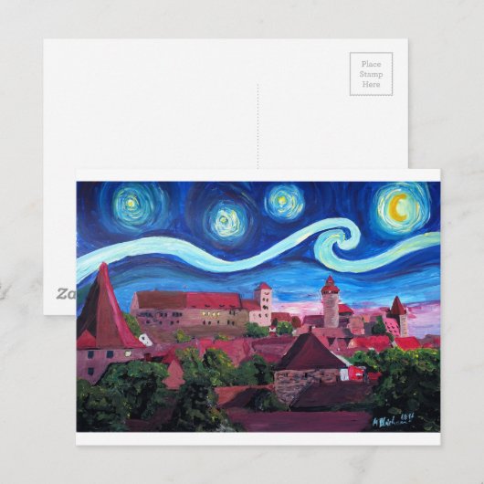 Sterrennacht in Neurenberg Duitsland met kasteel Briefkaart (Voorkant / Achterkant)