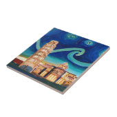 Sterrennacht in Pisa met Leaning Tower Tegeltje (Zijkant)