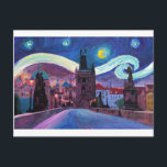 Sterrennacht in Praag met Carlsbridge Briefkaart<br><div class="desc">Acrylschilderij van Sterrennacht in Praag in Carlsbridge</div>