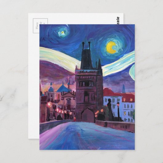 Sterrennacht in Praag met Carlsbridge Briefkaart (Voorkant / Achterkant)