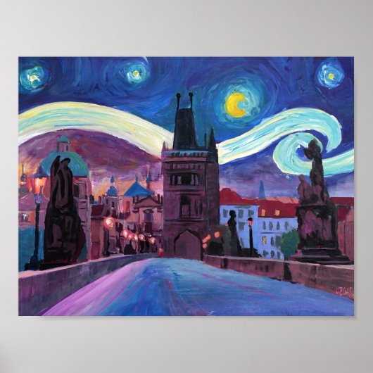 Sterrennacht in Praag op Charles Bridge Poster (Voorkant)