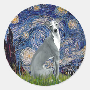 Sterrennacht-Italiaanse Greyhound 4 (sit) Ronde Sticker