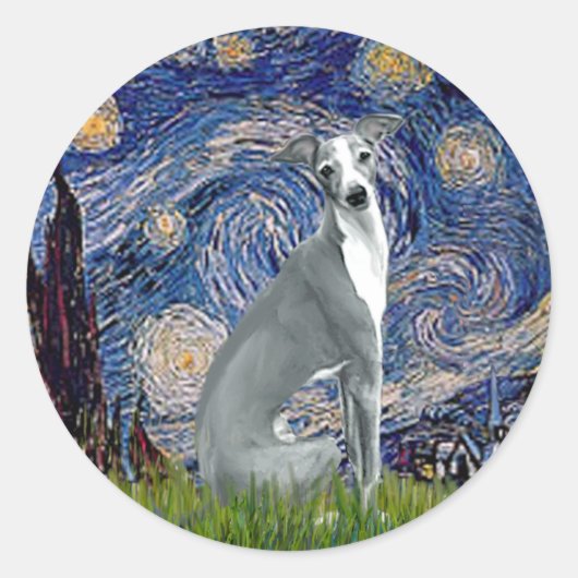 Sterrennacht-Italiaanse Greyhound 4 (sit) Ronde Sticker (Voorkant)