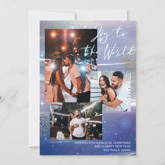 Sterrennacht Joy to World 3 Foto Collage Feestdagenkaart (Voorkant)