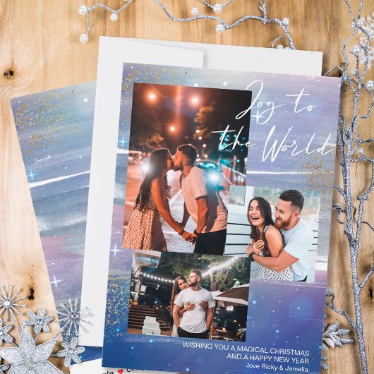 Sterrennacht Joy to World 3 Foto Collage Feestdagenkaart