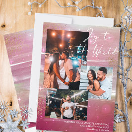 Sterrennacht Joy to World 3 Foto Collage Red Feestdagenkaart