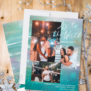 Sterrennacht Joy to World 3 Foto Green Feestdagenkaart