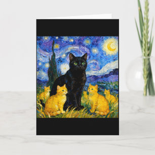 Sterrennacht Kat Artistieke Zwarte Kat & Kittens  Kaart