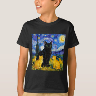 Sterrennacht Kat Artistieke Zwarte Kat & Kittens  T-shirt