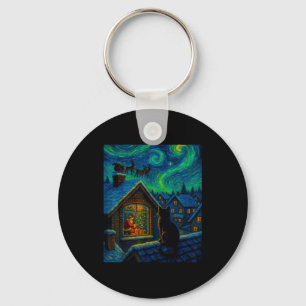 Sterrennacht Kat Kijkt naar Kerstman in Van Gogh S Sleutelhanger