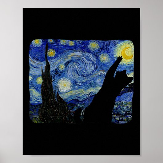 Sterrennacht Kat Shirt Van Gogh Kat Liefhebber Kat Poster (Voorkant)