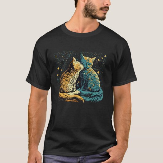 Sterrennacht kat van gogh kat grappige koppels kat t-shirt (Voorkant)