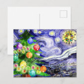 Sterrennacht kerstboom Waterverf Aankondigingskaart (Voorkant / Achterkant)