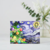 Sterrennacht kerstboom Waterverf Aankondigingskaart (Staand voorkant)