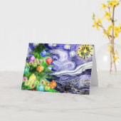 Sterrennacht kerstboom Waterverf Kaart (Gele Bloem)