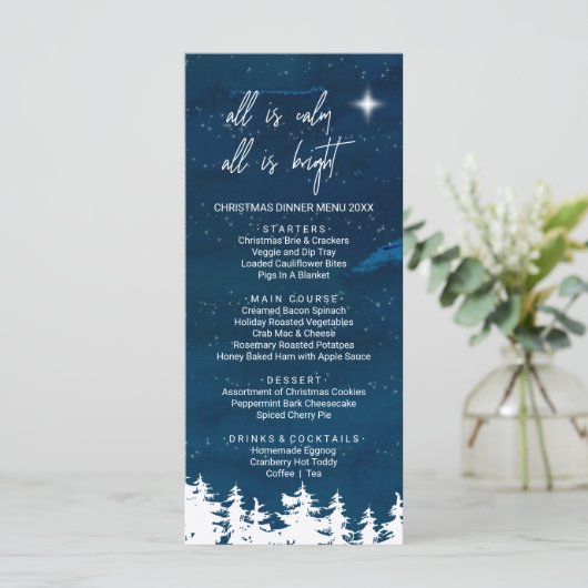 Sterrennacht Kerstmis menu Kaart (Staand voorkant)