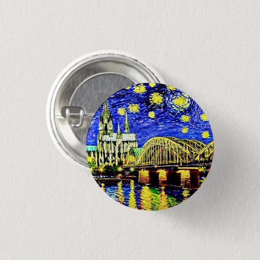 Sterrennacht Keulen Duitsland Kathedraal Ronde Button 3,2 Cm (Voorkant /achterkant)