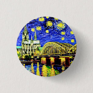 Sterrennacht Keulen Duitsland Kathedraal Ronde Button 3,2 Cm