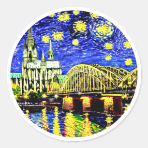 Sterrennacht Keulen Duitsland Kathedraal Ronde Sticker