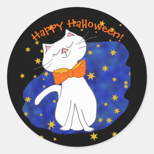 Sterrennacht Kitty Cat Halloween Ronde Sticker (Voorkant)