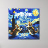 Sterrennacht Kittymas Kerstmis Spoof Canvas Afdruk (Voorkant)