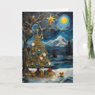 Sterrennacht Klok Kerst Kaart Abstracte tijd