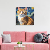 Sterrennacht kunst met een kat canvas afdruk (Insitu (Woonkamer))