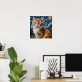 Sterrennacht kunst met een kat poster (Thuiskantoor)