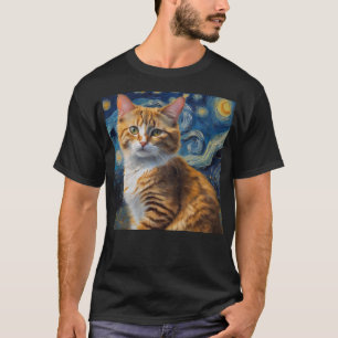 Sterrennacht kunst met een kat t-shirt